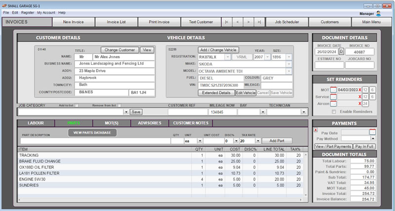 Easy to learn garage management software.